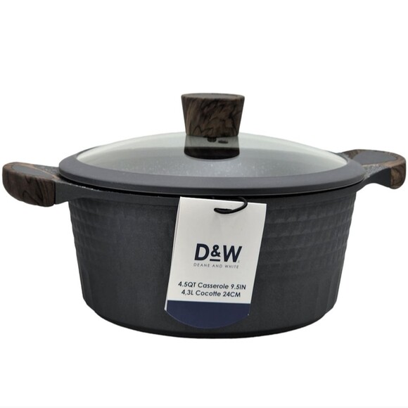 D&W‎ Premium Cookware 9.5in Stock Pot Casserole with Lid Non-stick 4.5QT Black - Picture 4 of 14